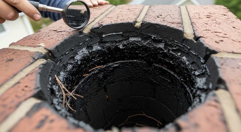 creosote buildup blockages inside chimney flue