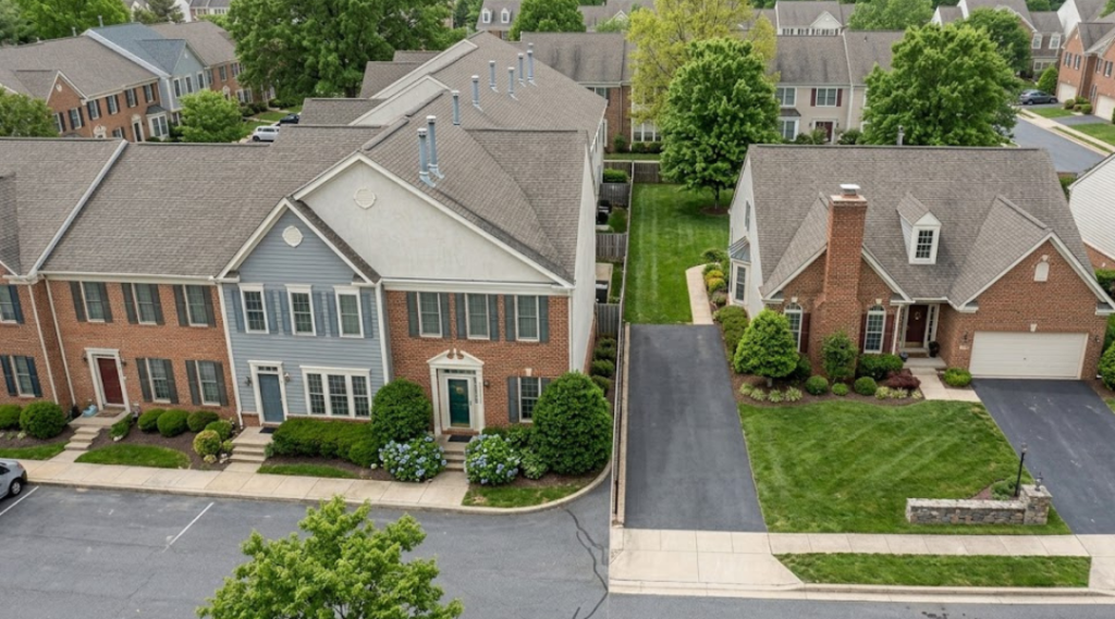 Townhome and detached home chimney comparison showing HOA shared responsibility versus homeowner responsibility in Northern Virginia